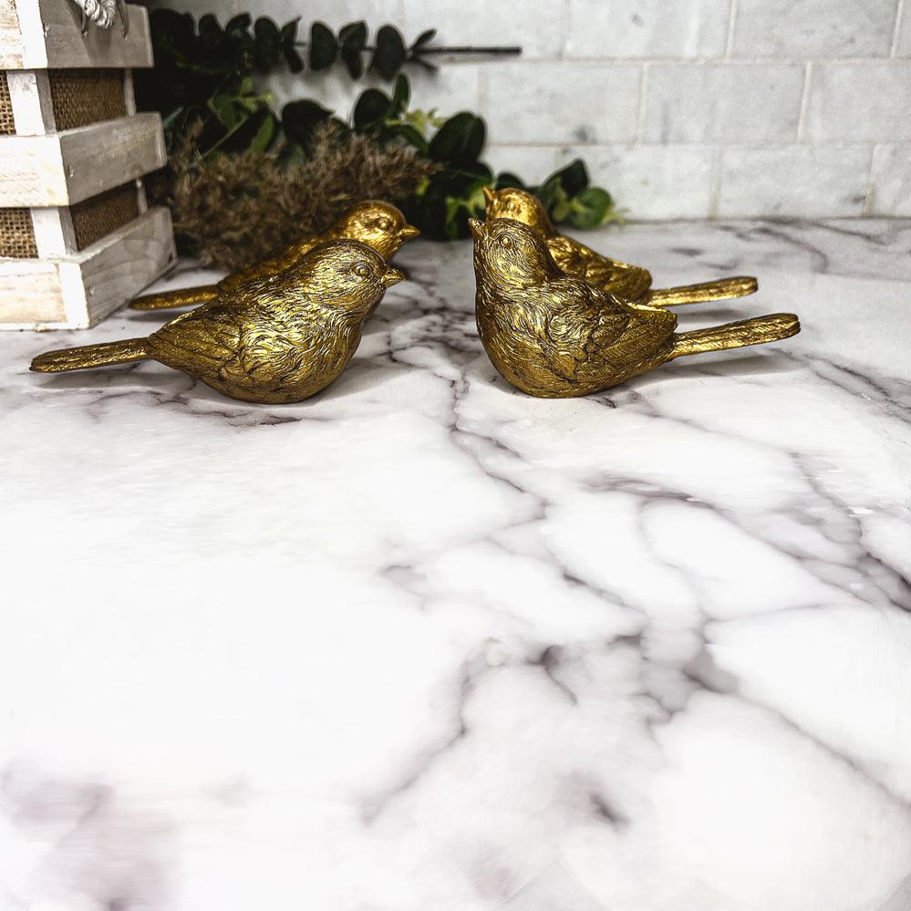 Golden Bird Decorative Figurine Set - Hand-Sculpted Resin