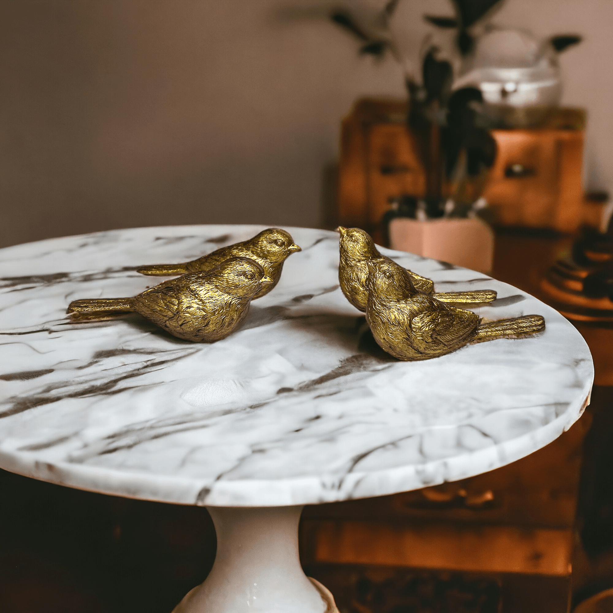 Golden Bird Decorative Figurine Set - Hand-Sculpted Resin
