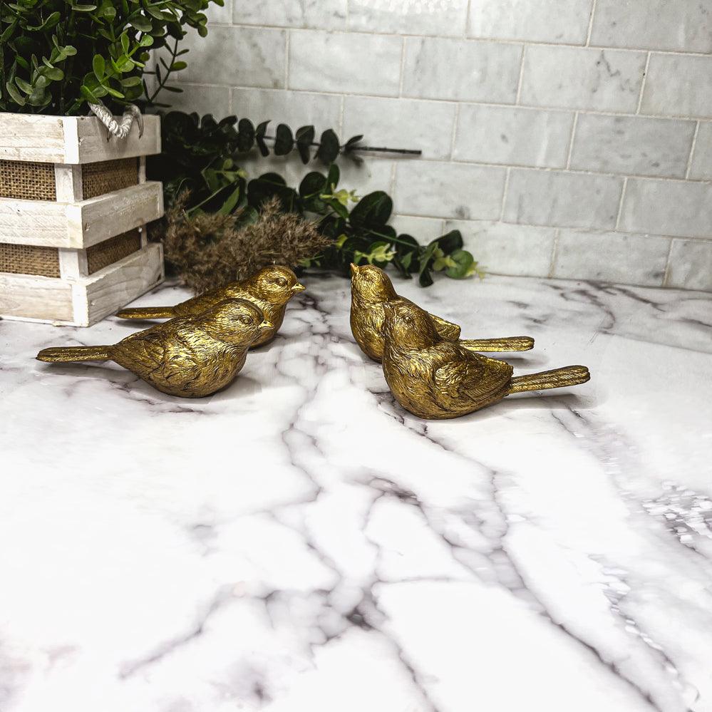 Golden Bird Decorative Figurine Set - Hand-Sculpted Resin