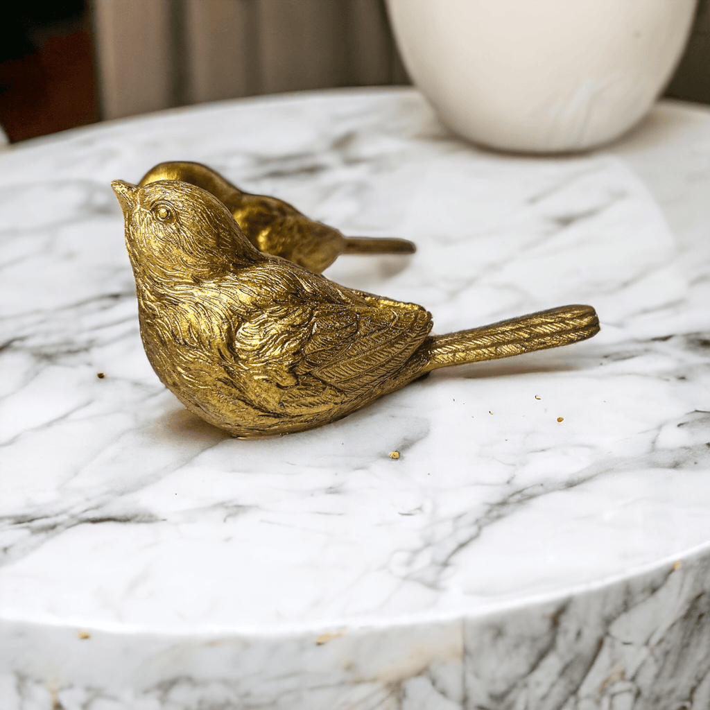 Golden Bird Decorative Figurine Set - Hand-Sculpted Resin