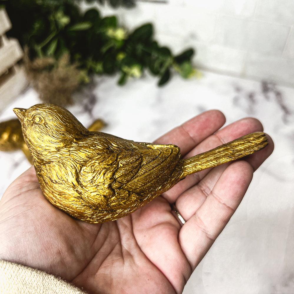 Golden Bird Decorative Figurine Set - Hand-Sculpted Resin