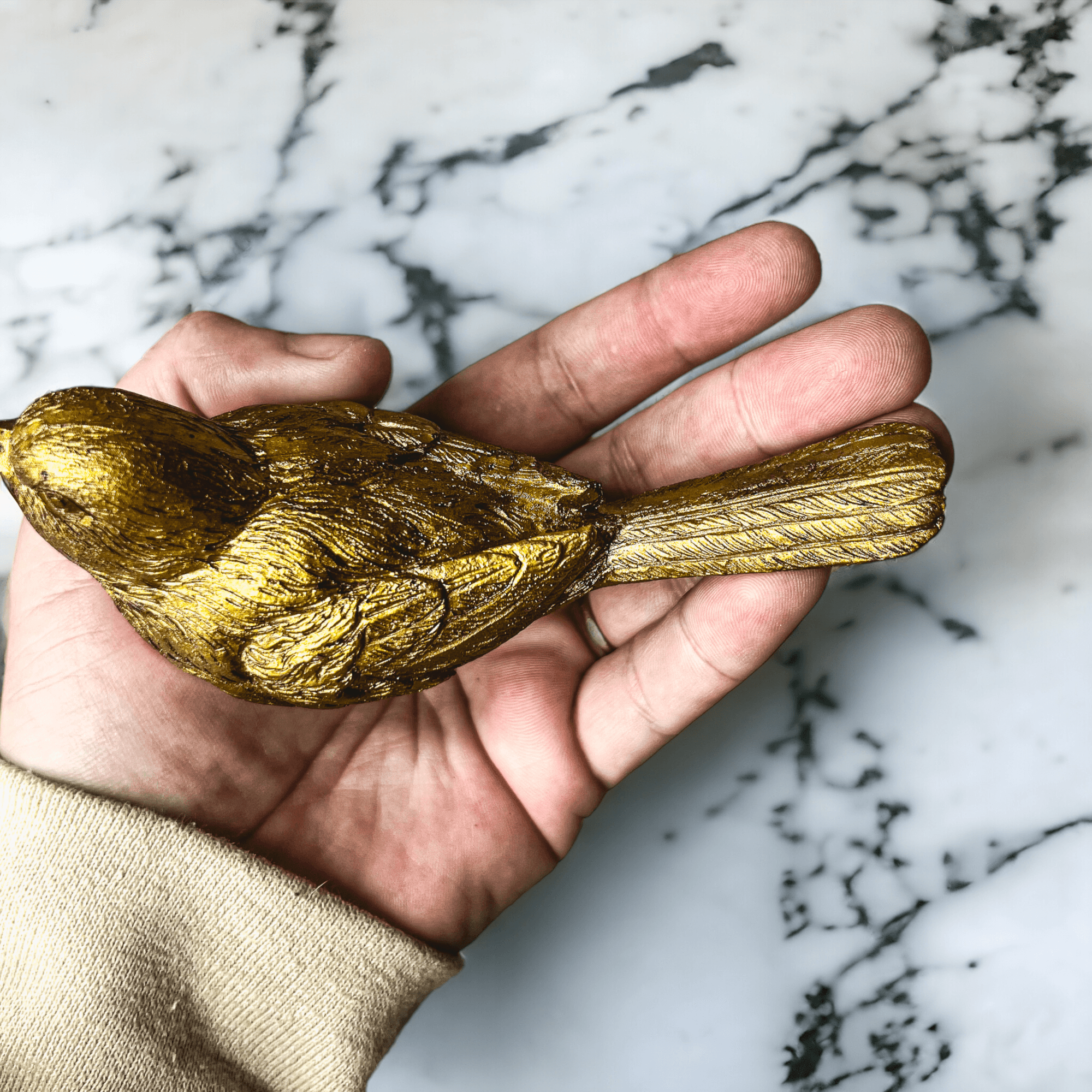 Golden Bird Decorative Figurine Set - Hand-Sculpted Resin