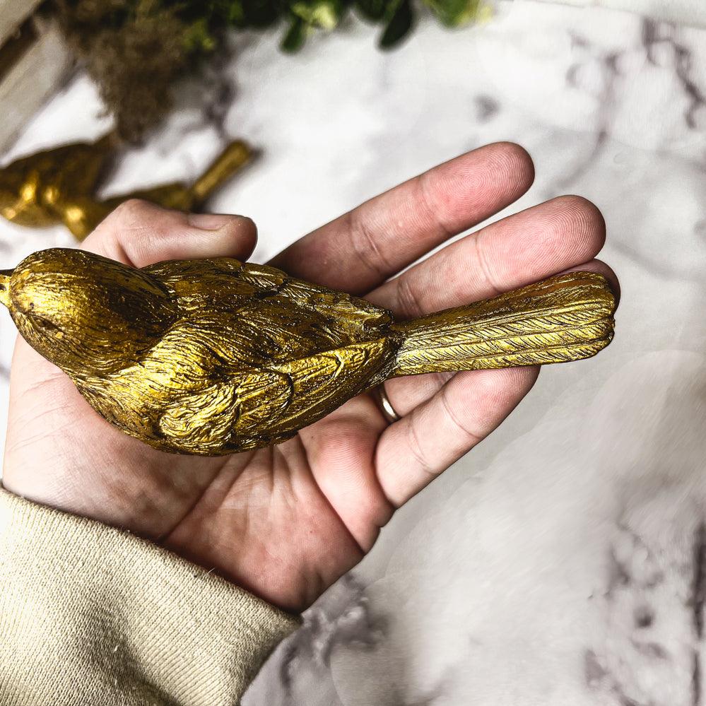 Golden Bird Decorative Figurine Set - Hand-Sculpted Resin