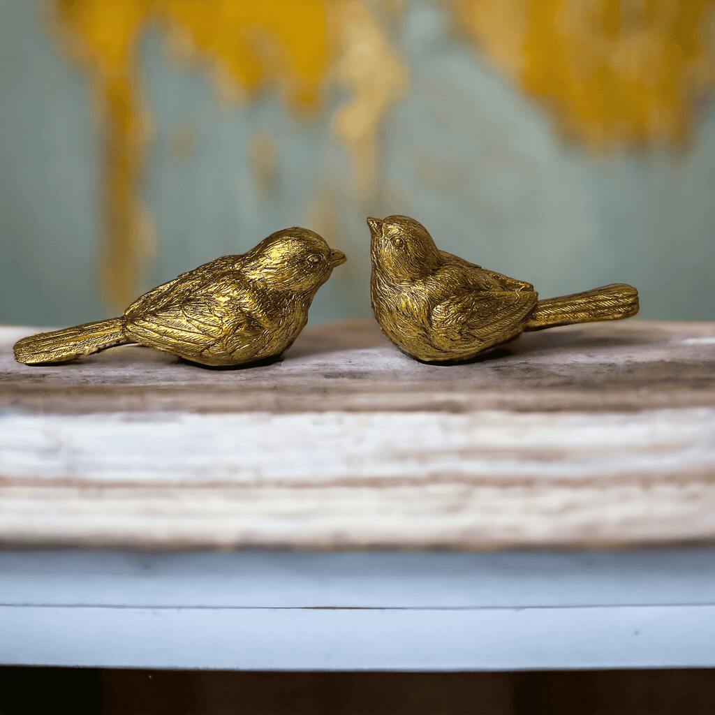 Golden Bird Decorative Figurine Set - Hand-Sculpted Resin