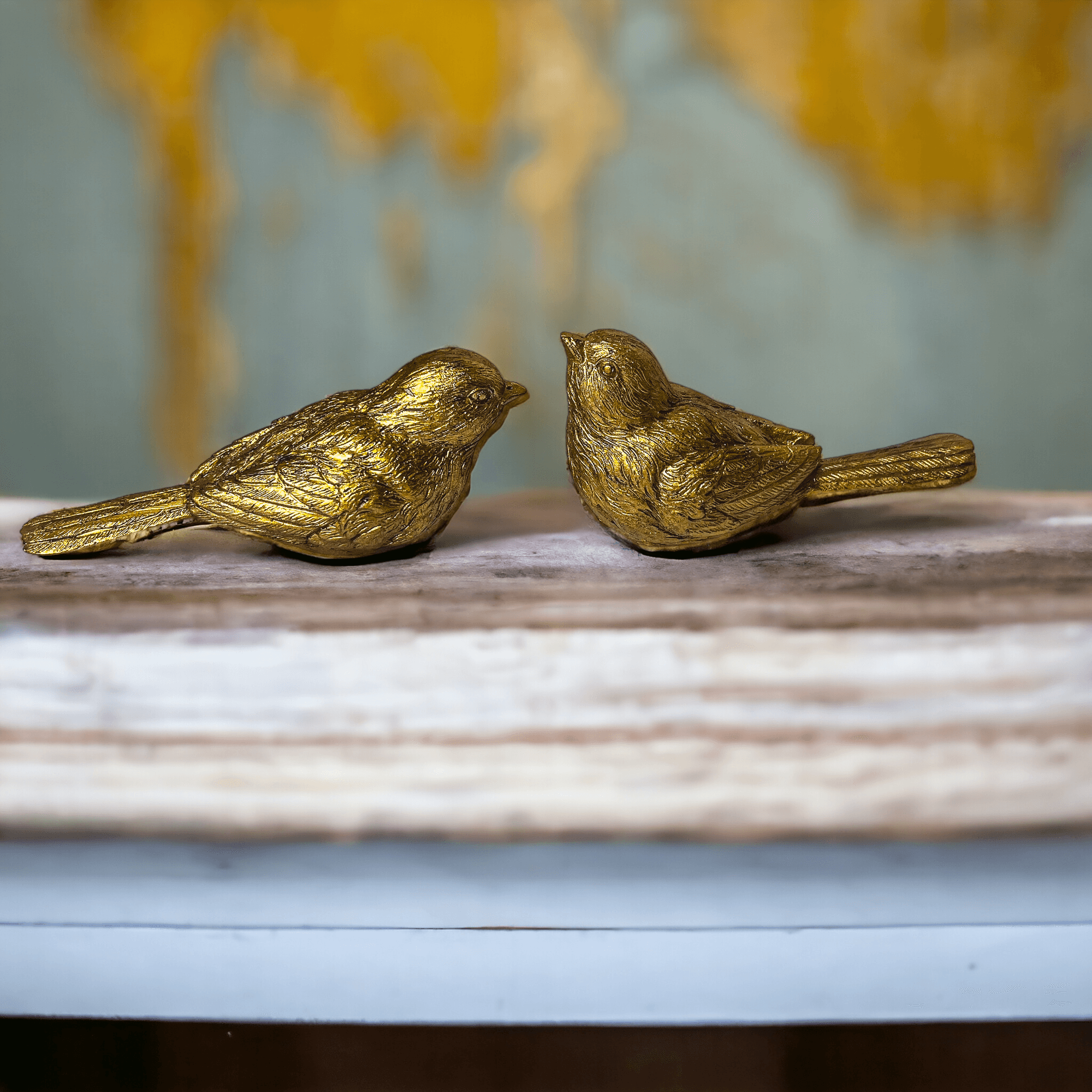 Golden Bird Decorative Figurine Set - Hand-Sculpted Resin