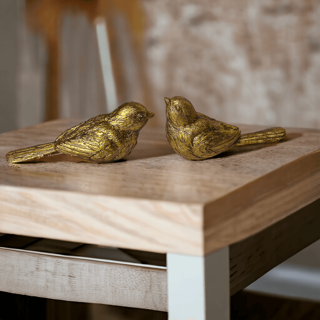 Golden Bird Decorative Figurine Set - Hand-Sculpted Resin