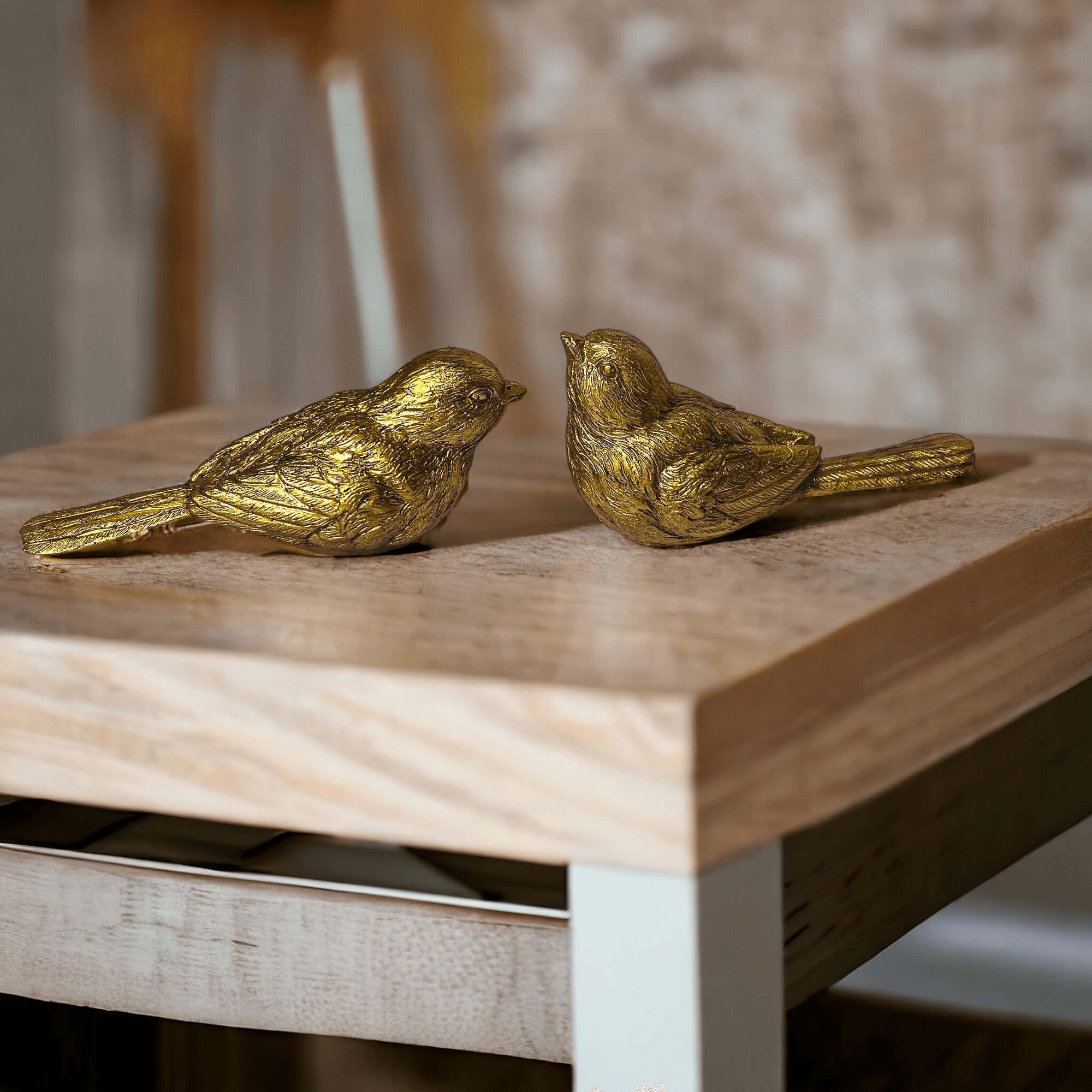 Golden Bird Decorative Figurine Set - Hand-Sculpted Resin