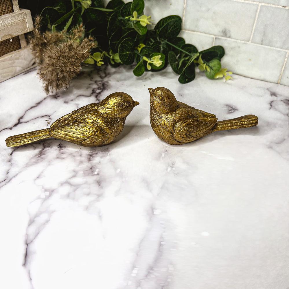 Golden Bird Decorative Figurine Set - Hand-Sculpted Resin