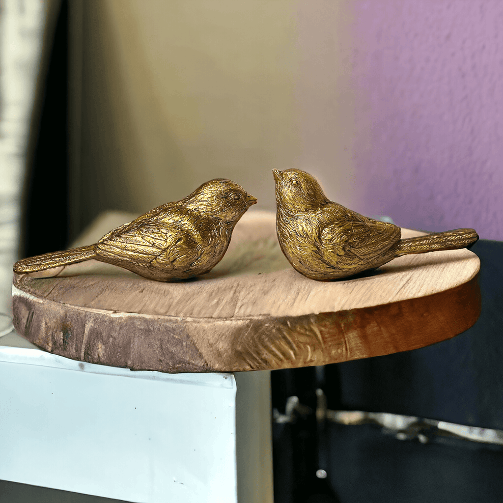 Golden Bird Decorative Figurine Set - Hand-Sculpted Resin