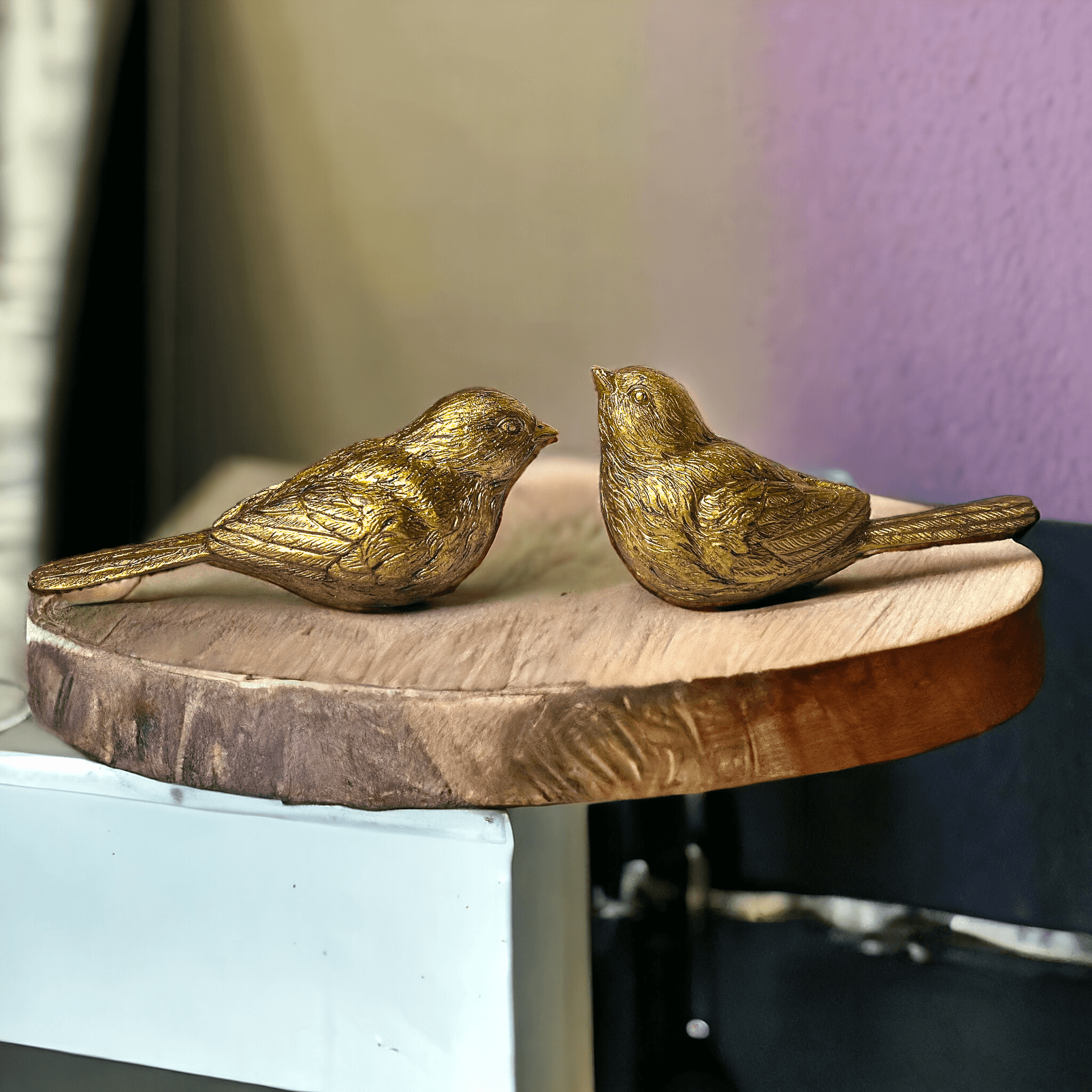 Golden Bird Decorative Figurine Set - Hand-Sculpted Resin