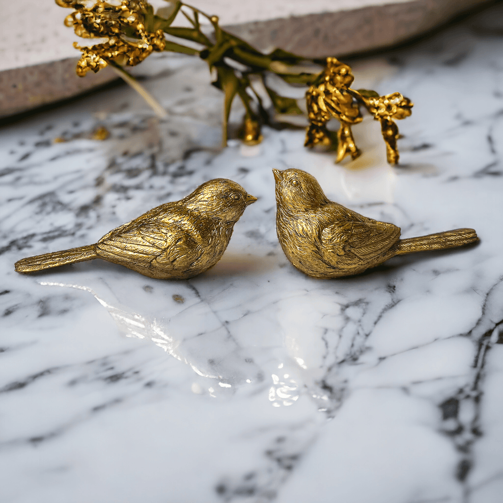 Golden Bird Decorative Figurine Set - Hand-Sculpted Resin