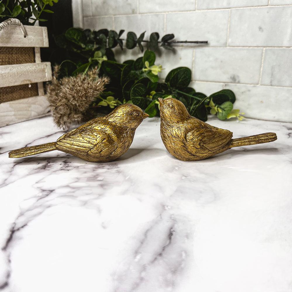 Golden Bird Decorative Figurine Set - Hand-Sculpted Resin