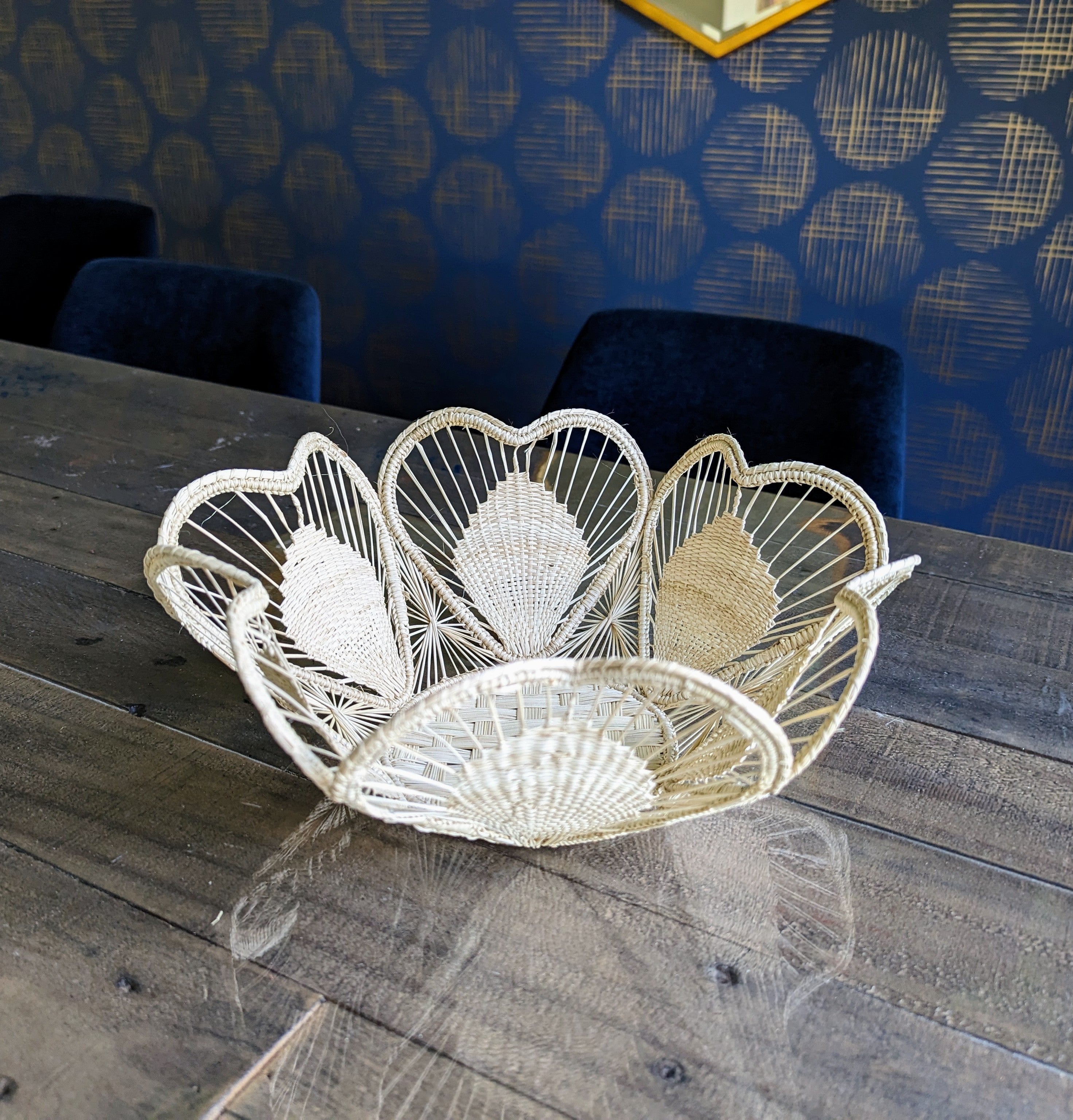 Floral Handwoven Iraca Bread Basket-10"