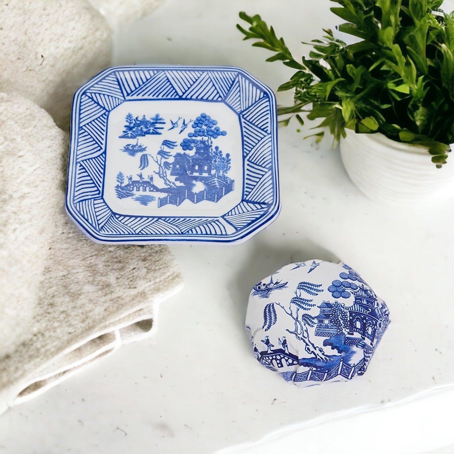 Chinoiserie Blue Willow Soap & Porcelain Dish Set