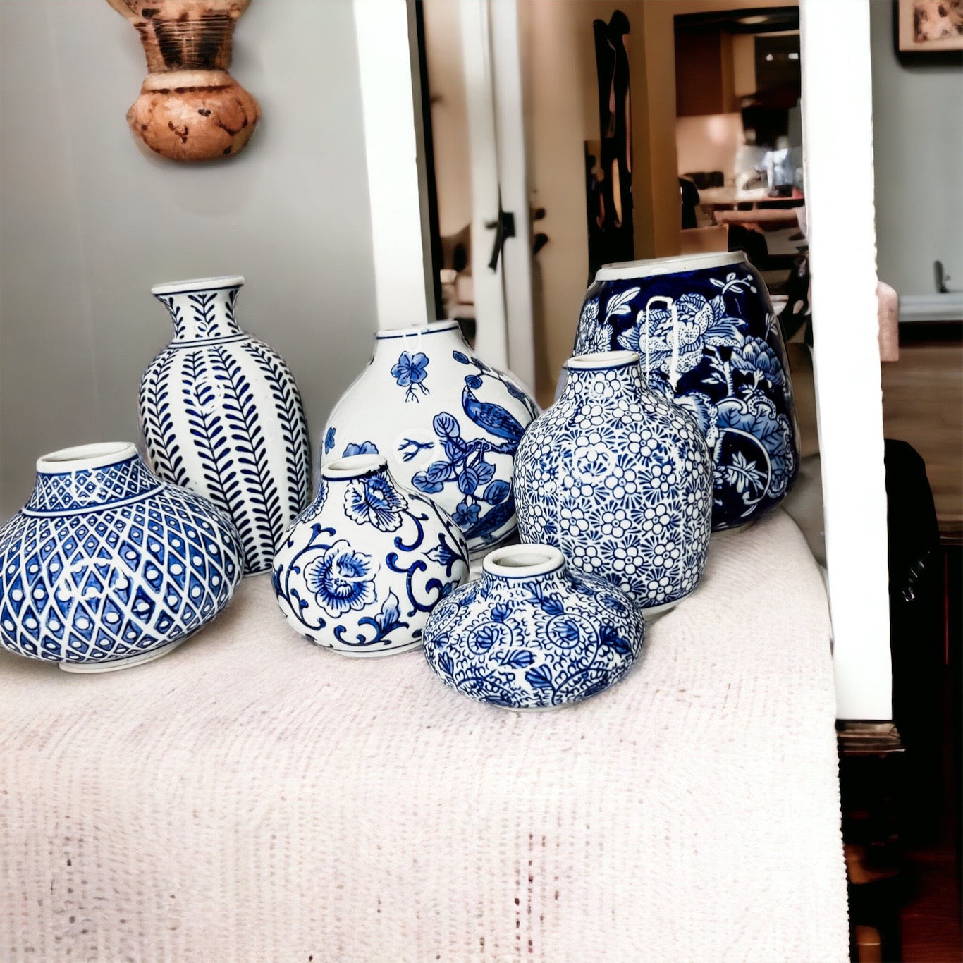 Samira Blue Chinoiserie Porcelain Vases - Hand-Painted