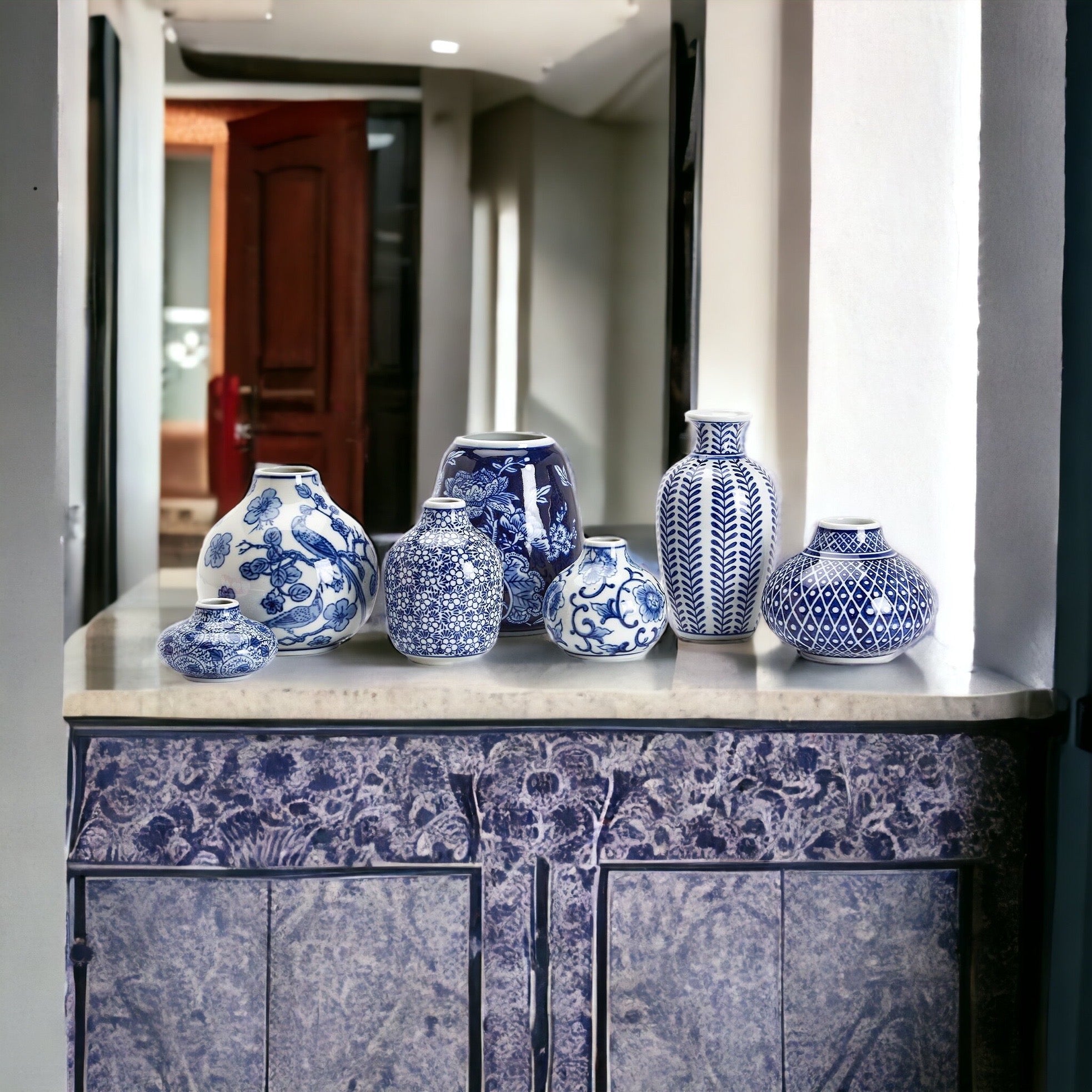Samira Blue Chinoiserie Porcelain Vases - Hand-Painted