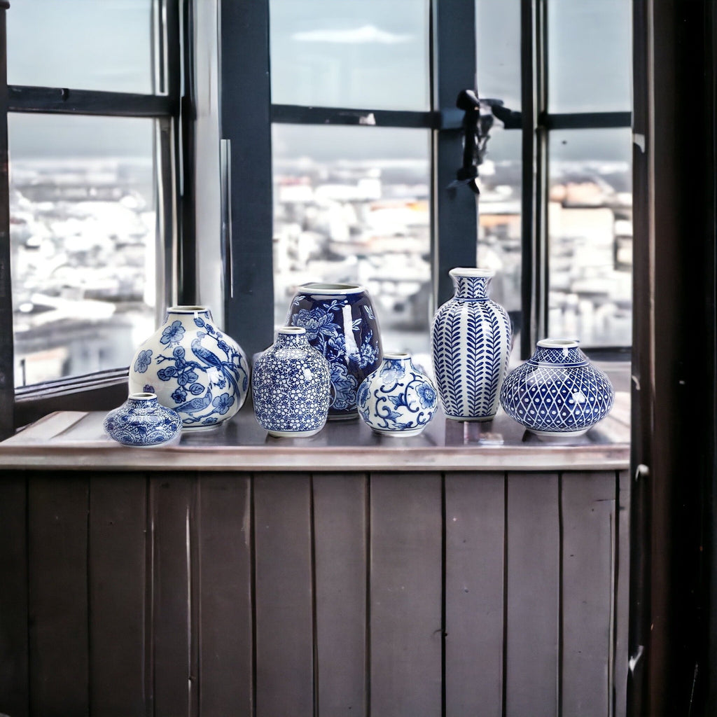 Samira Blue Chinoiserie Porcelain Vases - Hand-Painted