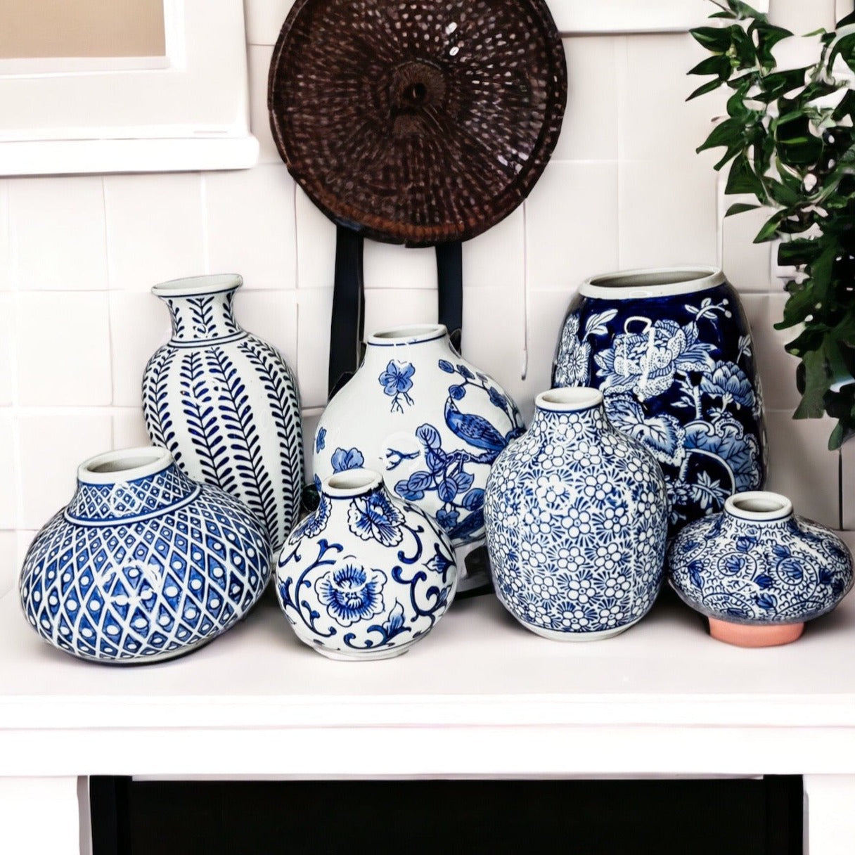 Samira Blue Chinoiserie Porcelain Vases - Hand-Painted