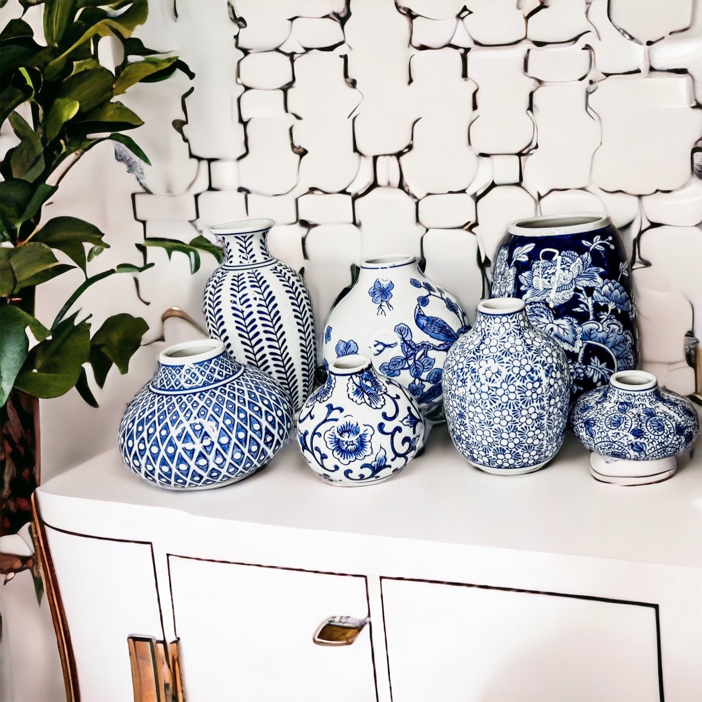 Samira Blue Chinoiserie Porcelain Vases - Hand-Painted