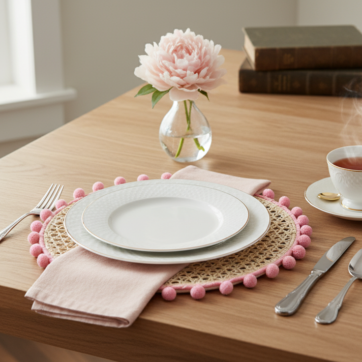 Pom-Edge Handwoven Iraca Placemat