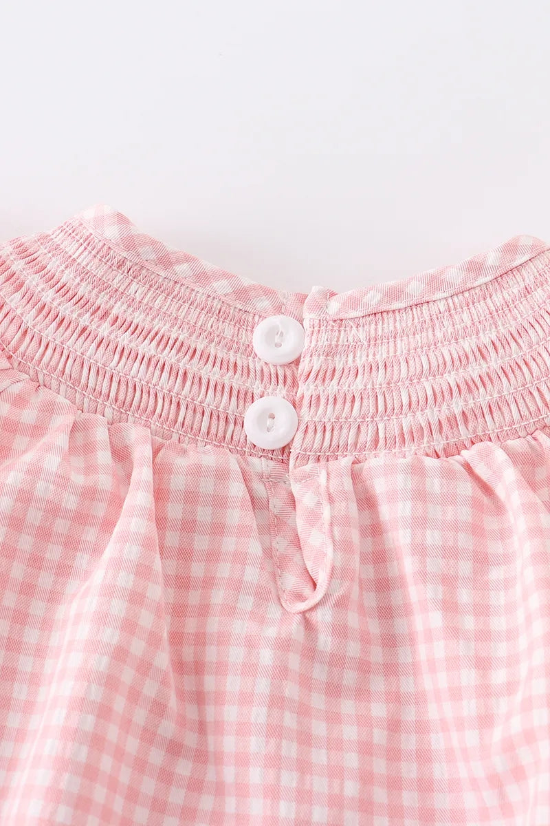 Baby Girls Strawberry Plaid Smocked Romper - 100% Cotton Summer Outfit