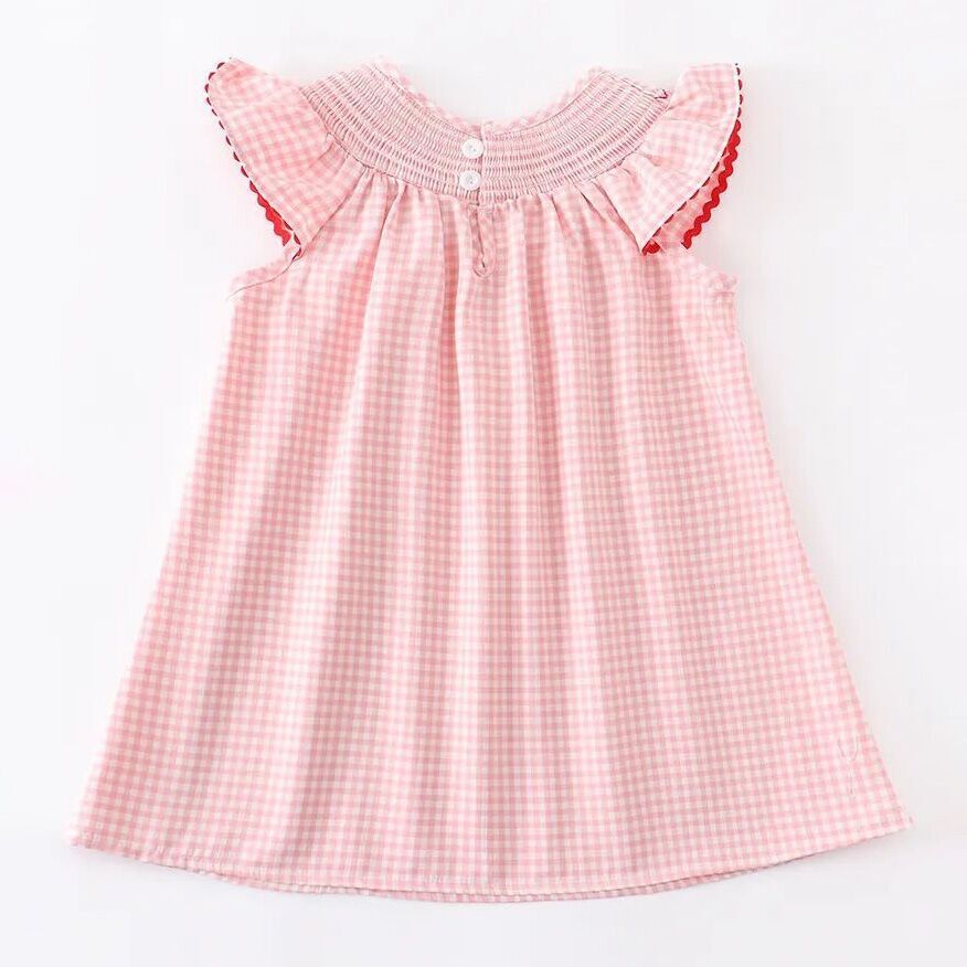 Baby Girls Strawberry Embroidered Plaid Smocked Dress - 100% Cotton