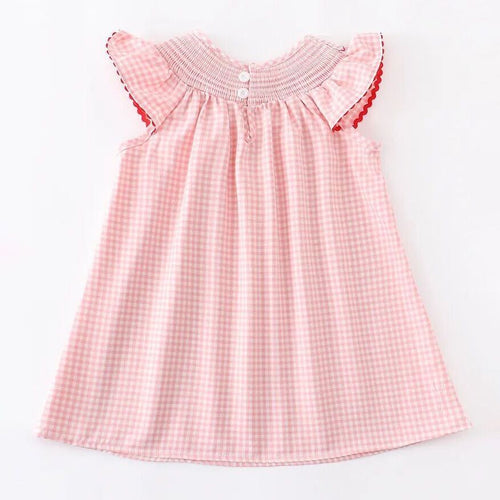 Baby Girls Strawberry Embroidered Plaid Smocked Dress - 100% Cotton