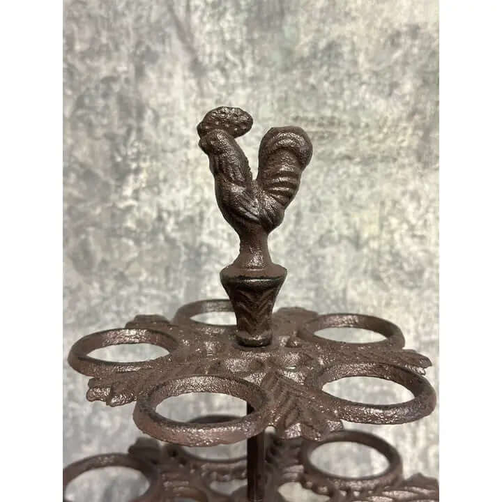 Rustic Cast Iron Two-Tier Egg Holder with Rooster - Farmhouse Kitchen Decor