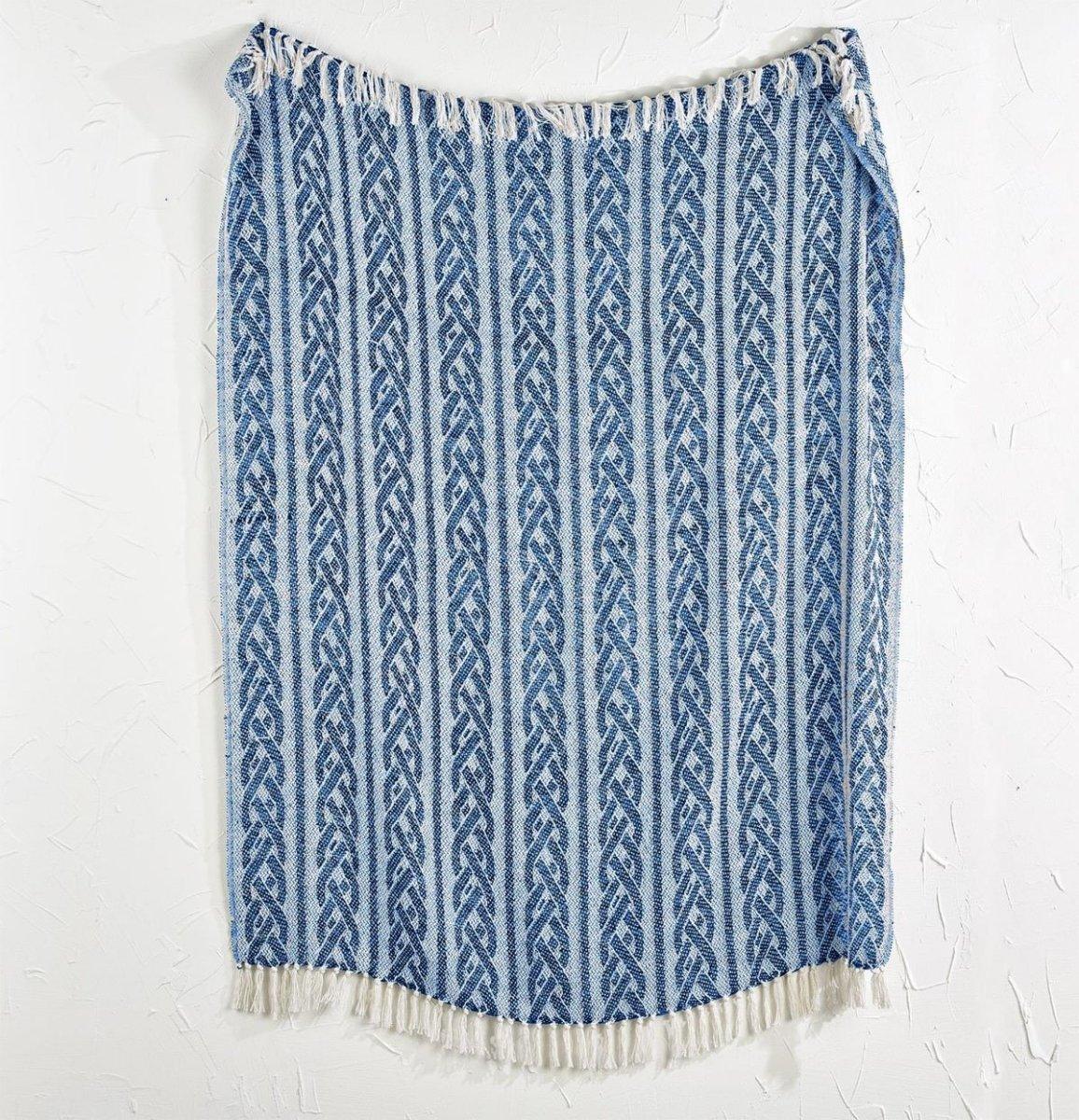 Blue Diamond Handwoven Cotton Throw Blanket with Tassels