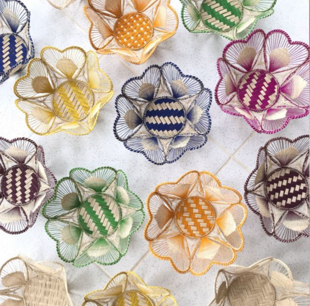 Floral Handwoven Iraca Bread Basket-10"