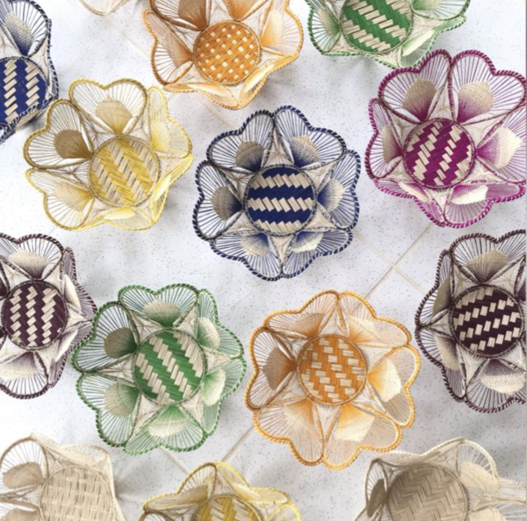 Floral Handwoven Iraca Bread Basket-10"
