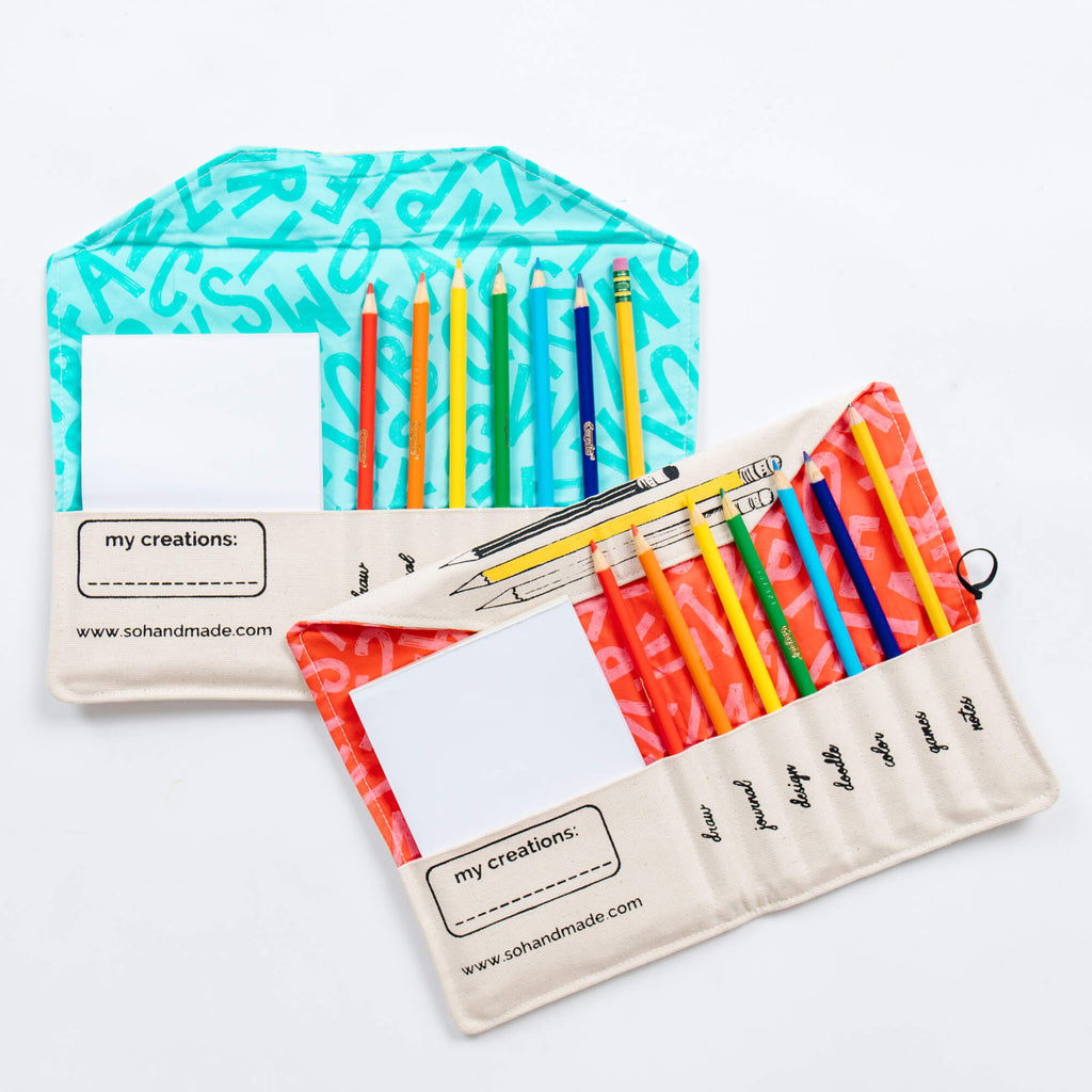 Personalized Travel Pencil Case for Kids - Art Kit with Colored Pencils & Paper