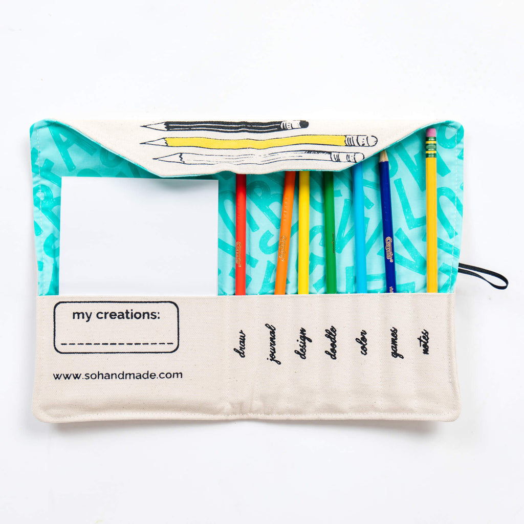 Personalized Travel Pencil Case for Kids - Art Kit with Colored Pencils & Paper