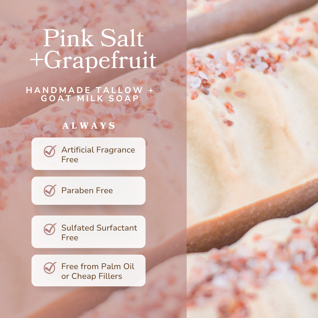 Pink Salt + Grapefruit Cleansing Bar - Exfoliating Tallow Soap