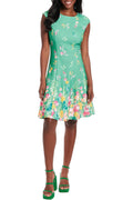 London Times Fit and Flare Dress - Cap Sleeve Garden Party Dress