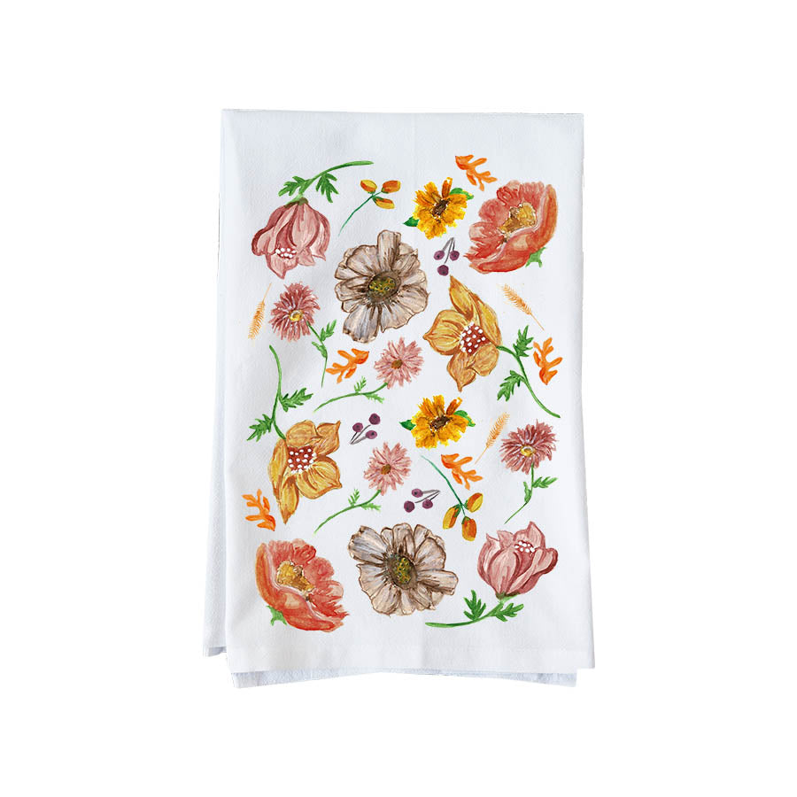 Fall Floral Collage Flour Sack Kitchen Towel - Organic Cotton