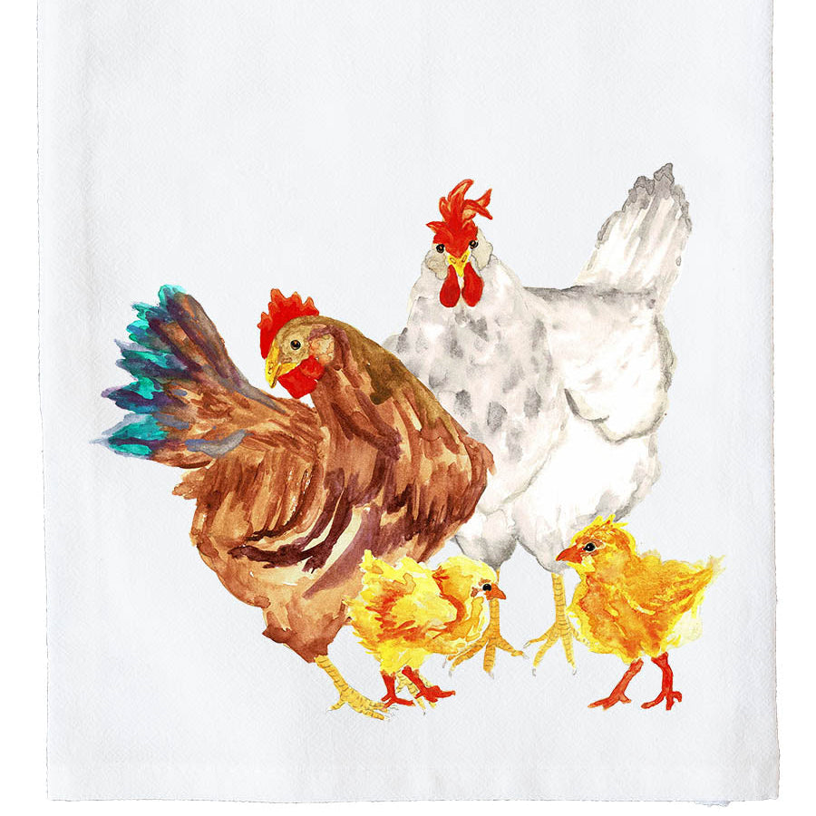 Chicken Family Flour Sack Kitchen Towel - Farmhouse Organic Cotton