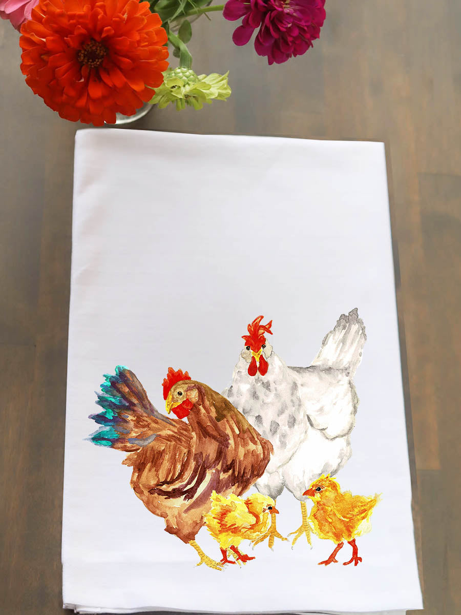 Chicken Family Flour Sack Kitchen Towel - Farmhouse Organic Cotton