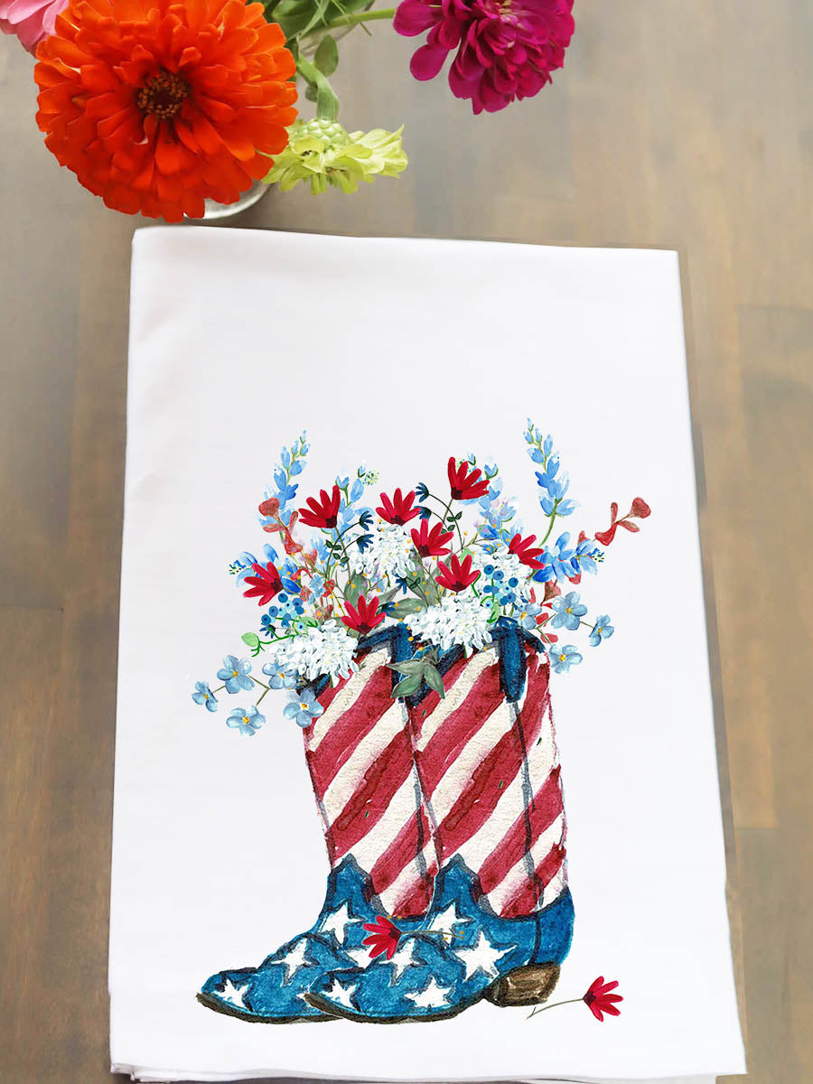 Patriotic Floral Boots Kitchen Towel - Americana Organic Cotton