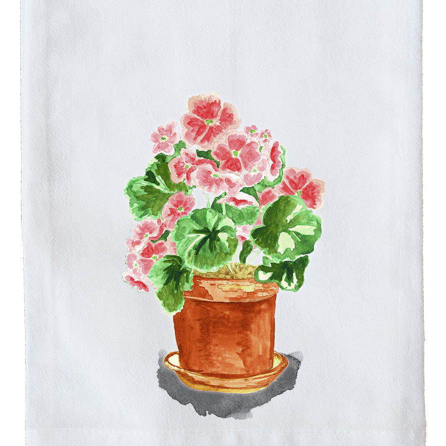Geraniums Pot Flour Sack Kitchen Towel - 26" x 26" Organic Cotton