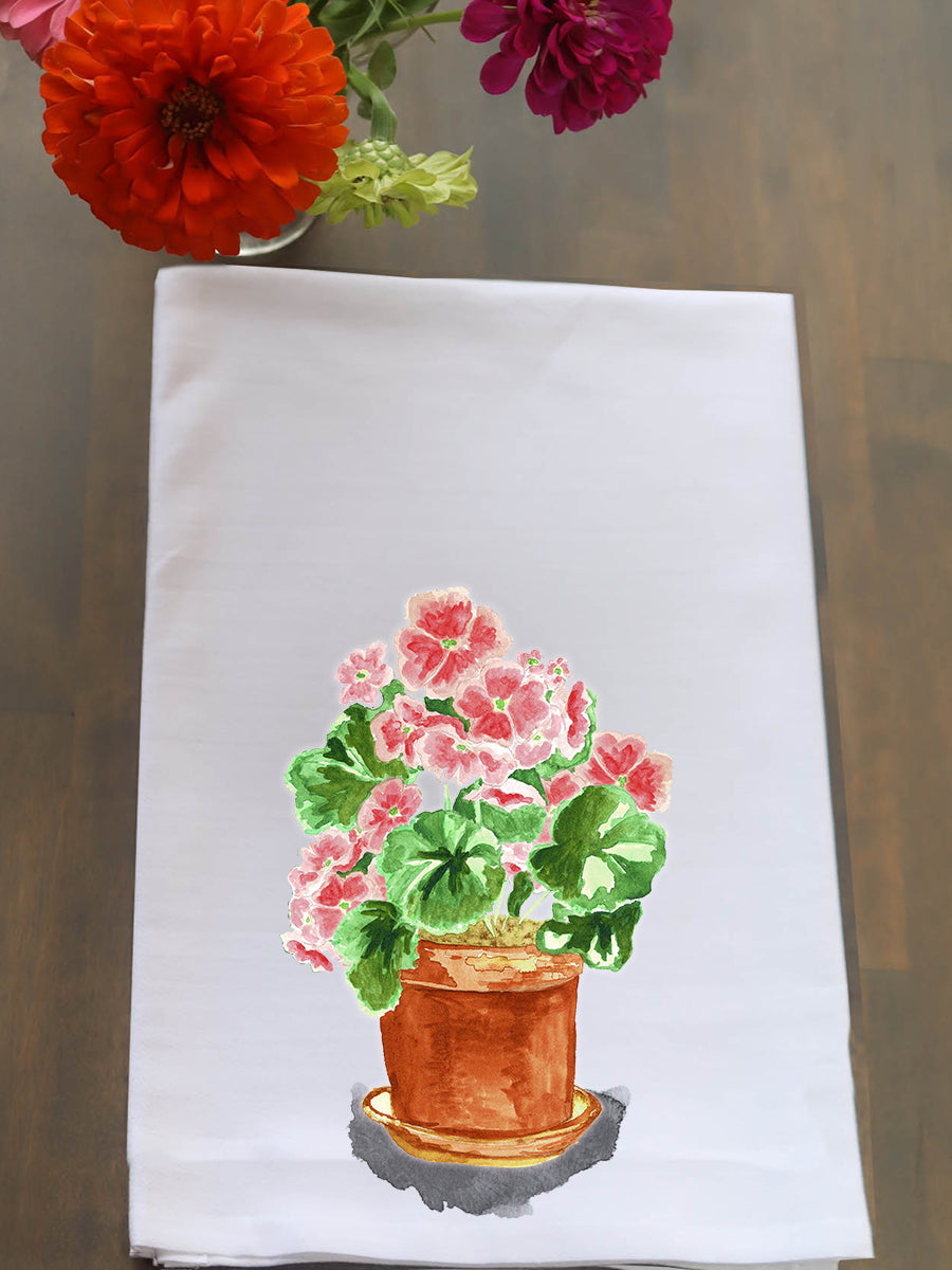 Geraniums Pot Flour Sack Kitchen Towel - 26" x 26" Organic Cotton