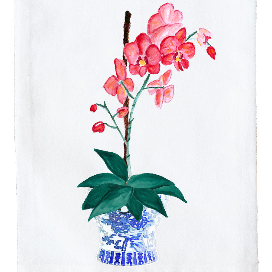 Ginger Jar Coral Orchid Kitchen Towel - Chinoiserie Organic Cotton