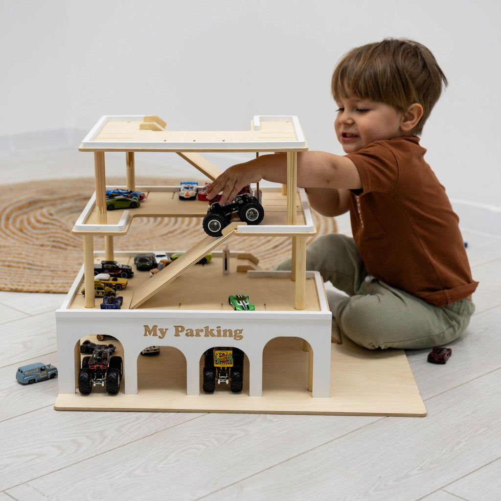 Wooden Toy Parking Garage with Working Elevator