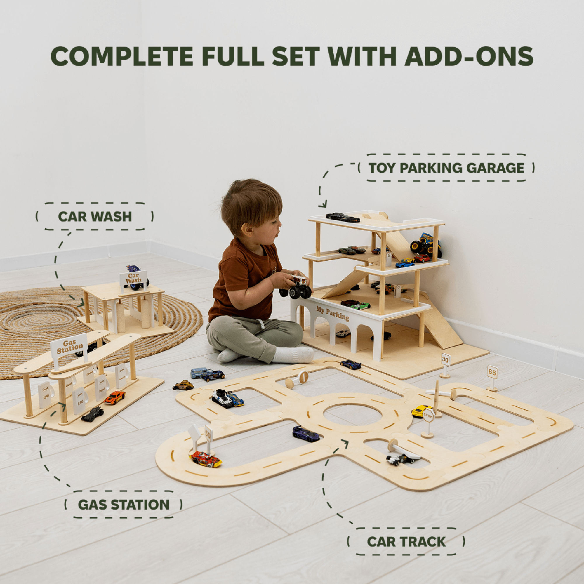 Wooden Toy Parking Garage with Working Elevator