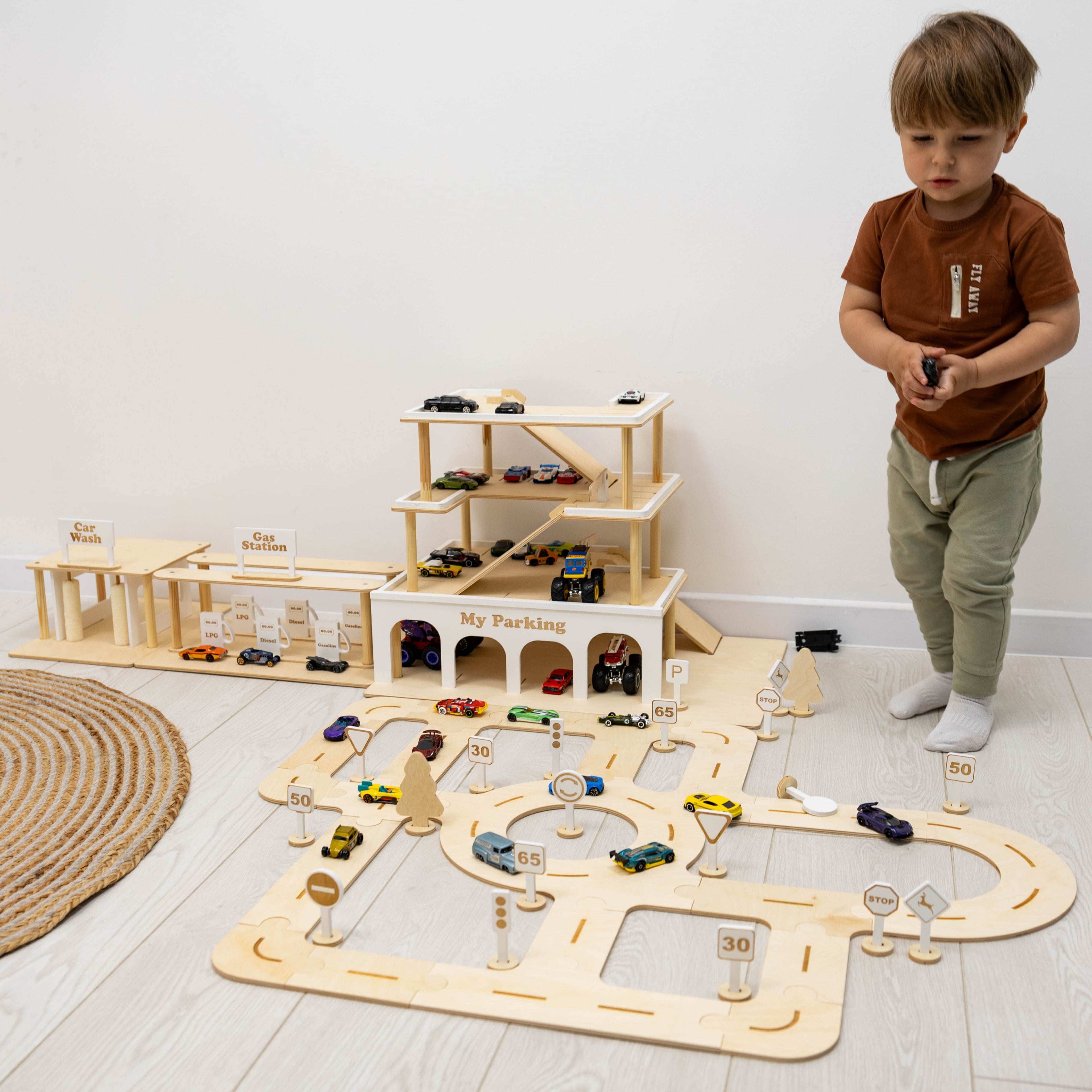 Wooden Toy Parking Garage with Working Elevator