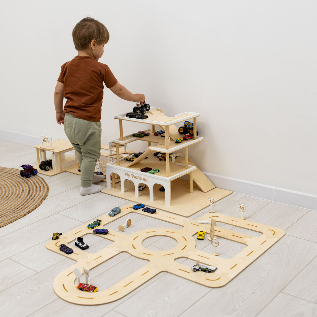 Wooden Toy Parking Garage with Working Elevator