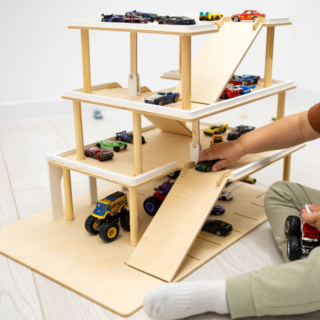 Wooden Toy Parking Garage with Working Elevator