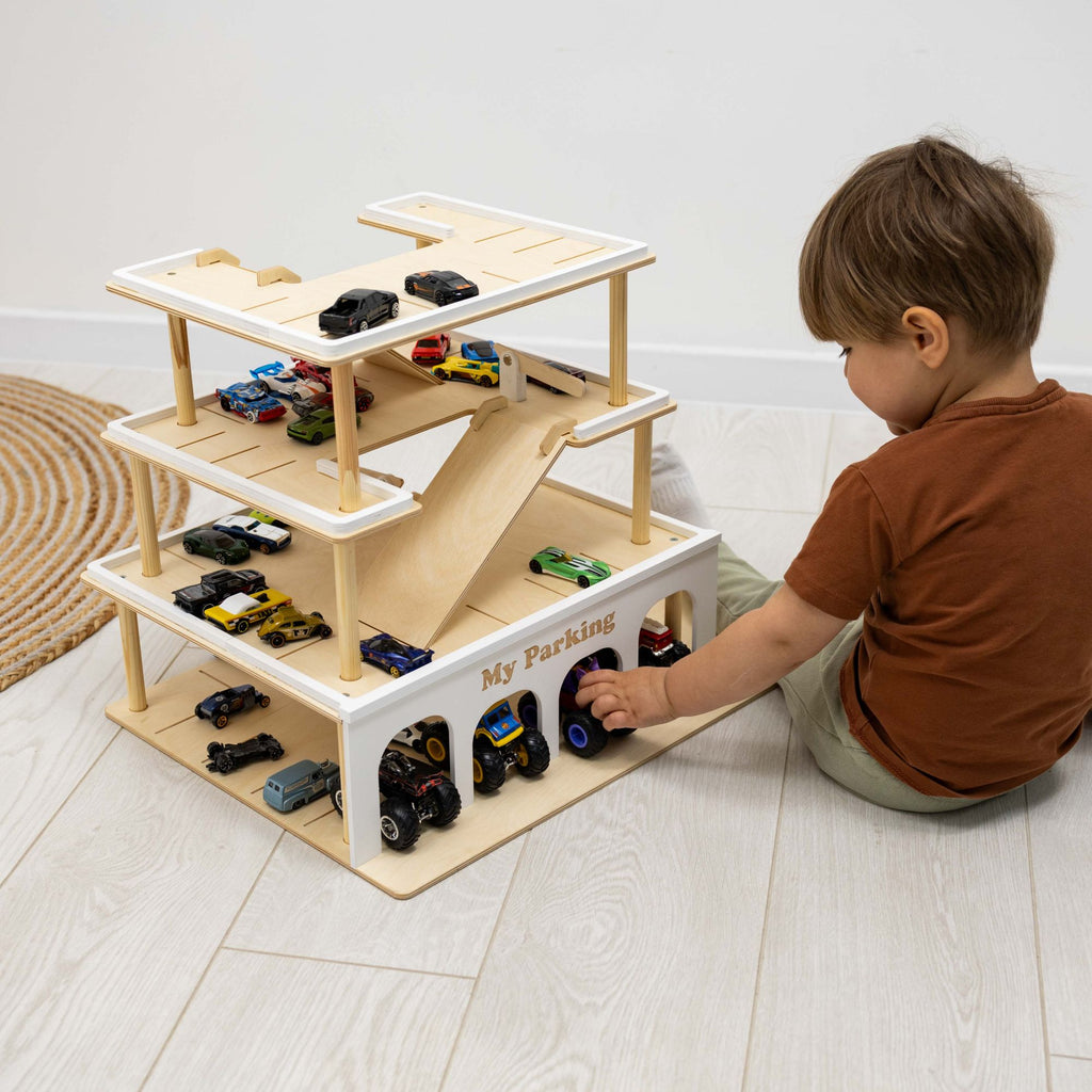 Wooden Toy Parking Garage with Working Elevator