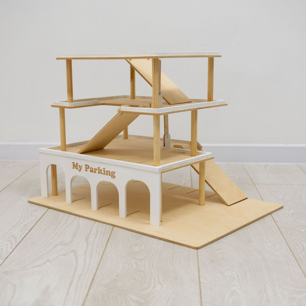 Wooden Toy Parking Garage with Working Elevator
