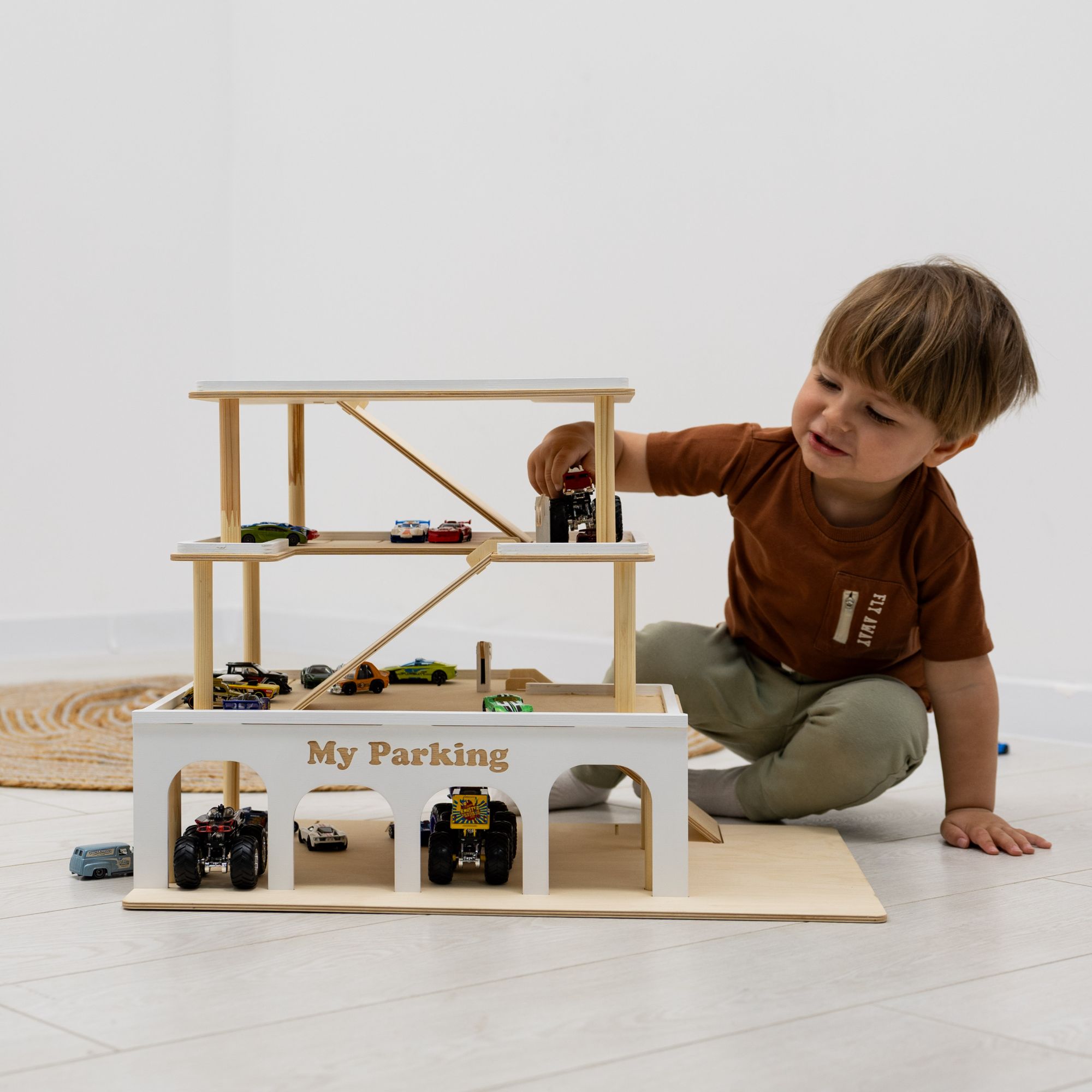 Wooden Toy Parking Garage with Working Elevator